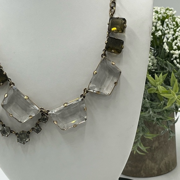 J. Crew Vintage Chunky Asymmetric Clear Gray Glass Rhinestone Drape Necklace - Picture 3 of 16